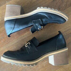 Women’s Time And Tru Memory Foam Platform Loafers Black‎ & Tan Size 10